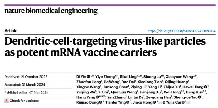 Nature BME: 本导基因团队与多家单位联合开发出全新疫苗技术-DC靶向性类病毒载体